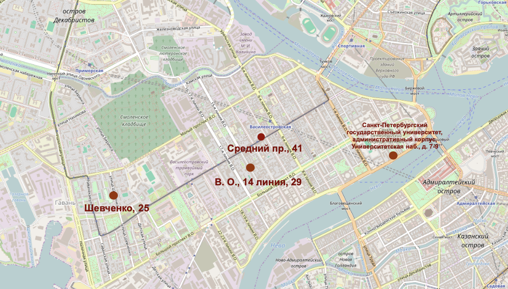 Карта спб университетская набережная